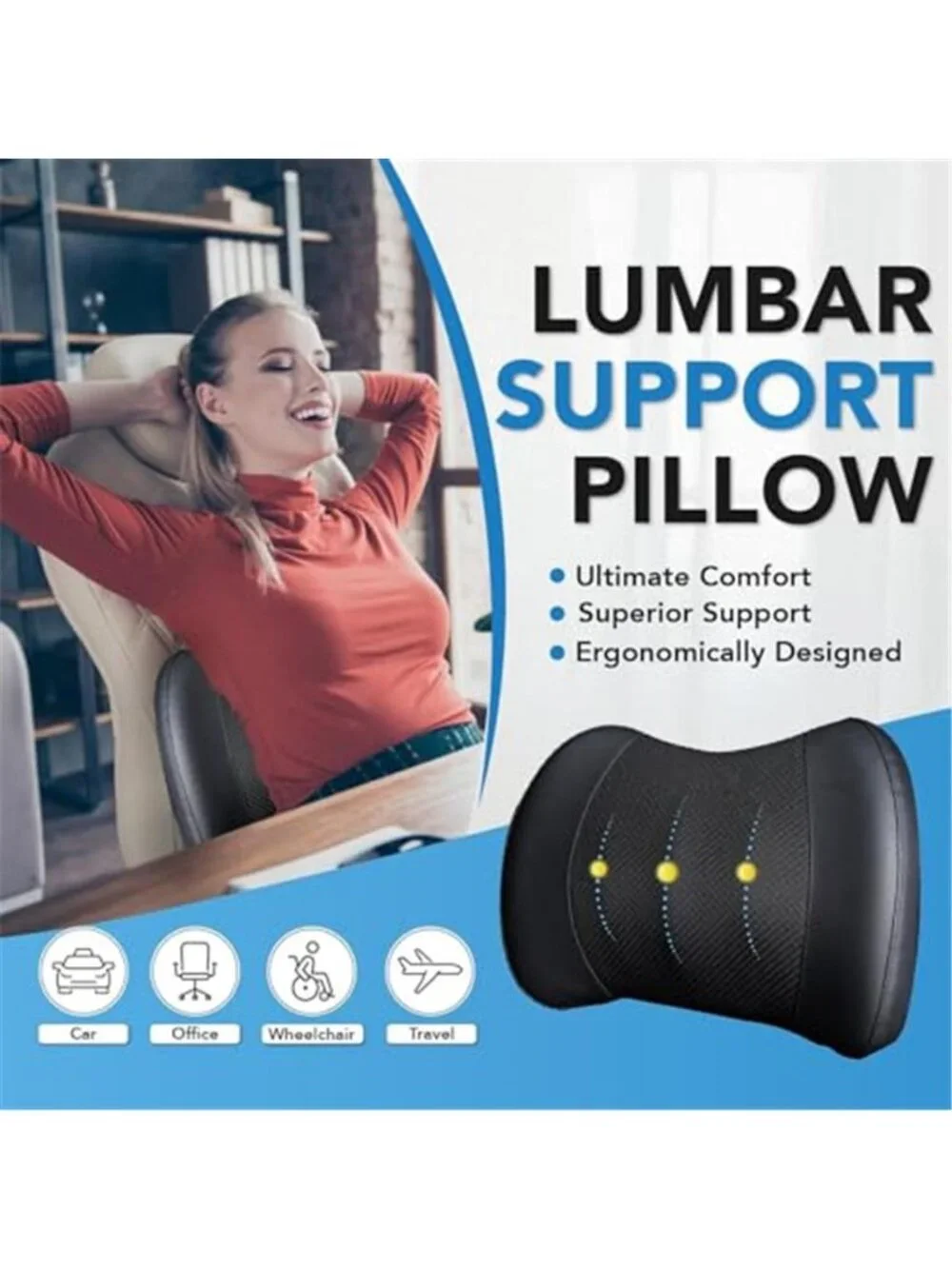 Lumbar Support Pillow Memory Foam Back Cushion Office Chair Car Seat Black